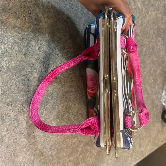 Nicole Lee Multicolor Striped Satchel with Pink Handles - Picture 15 of 15